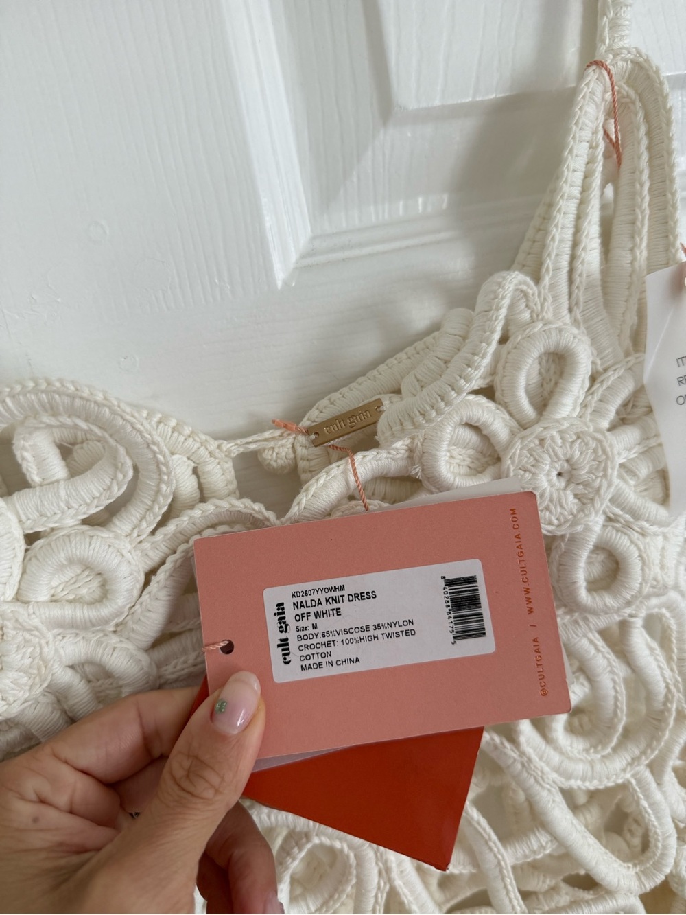 Cult Gaia Nalda Crocheted Semi Sheer Stretch Knit Dress Off White NEW with tags - Picture 6 of 13